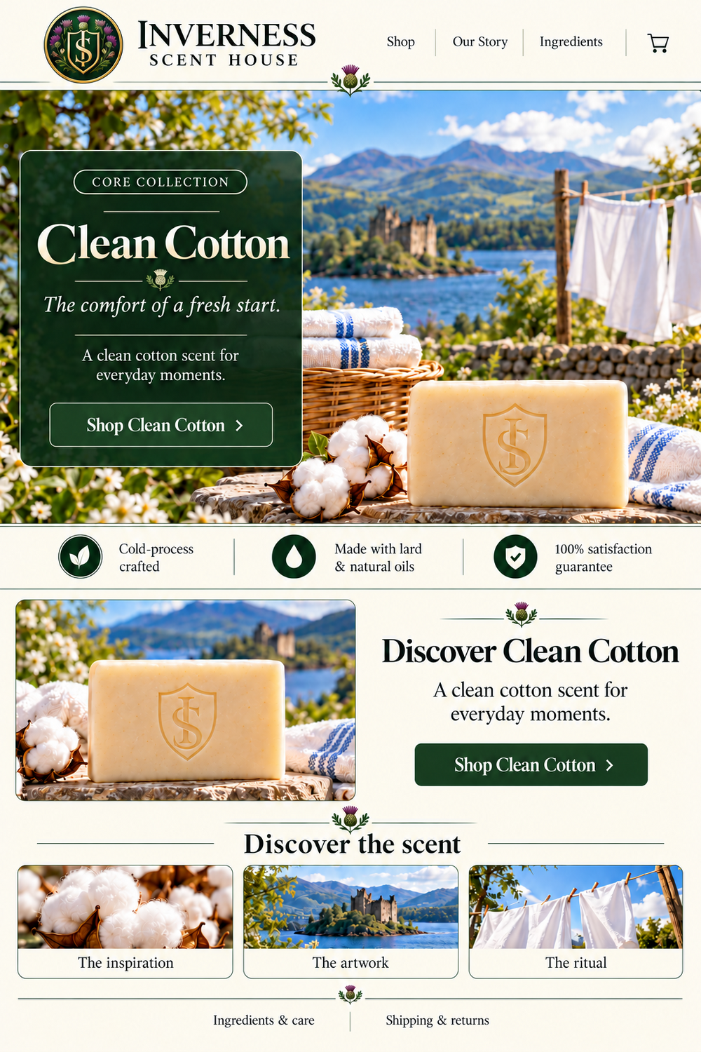 Clean Cotton soap landing-page artwork