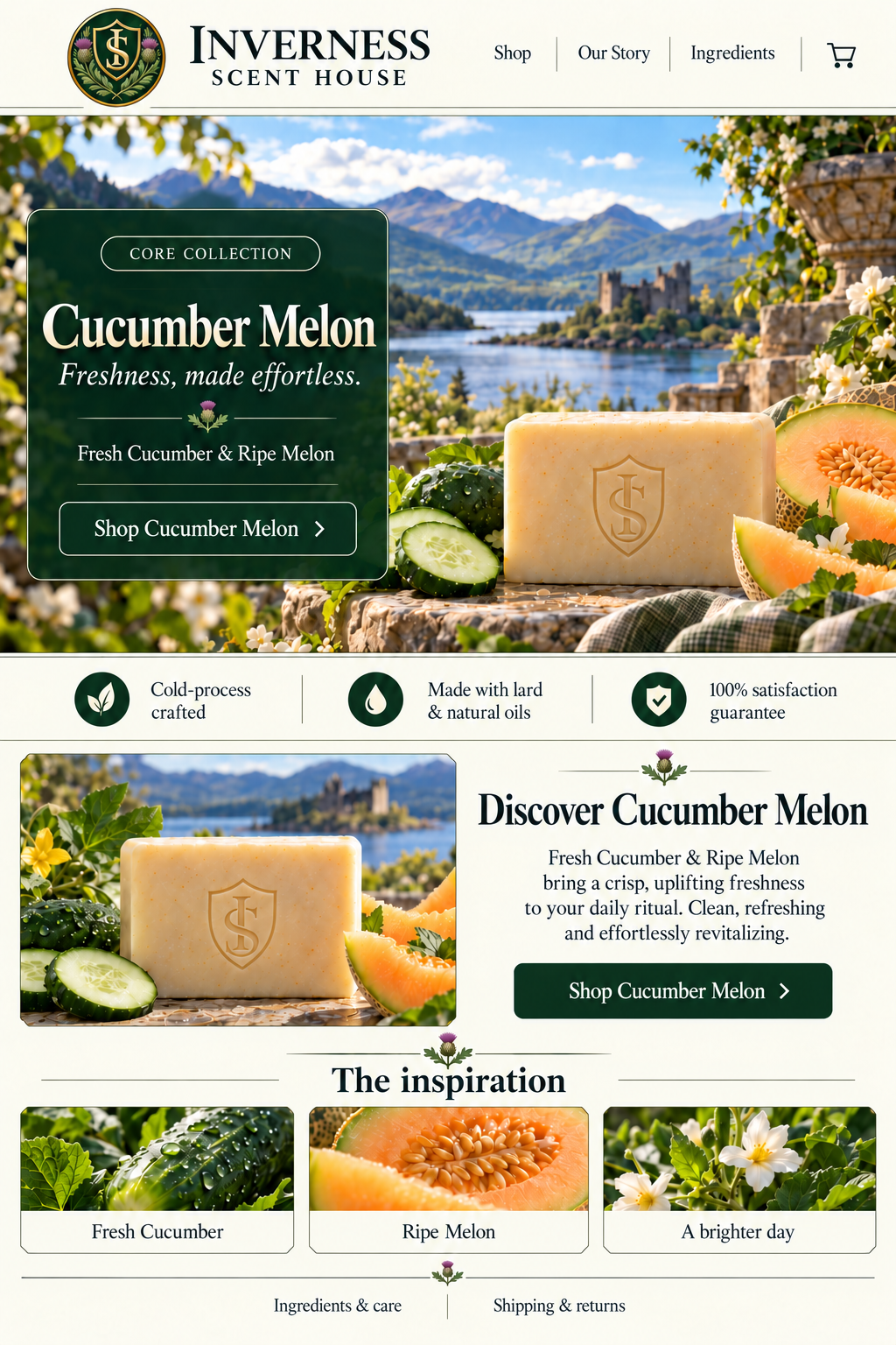 Cucumber Melon soap landing-page artwork
