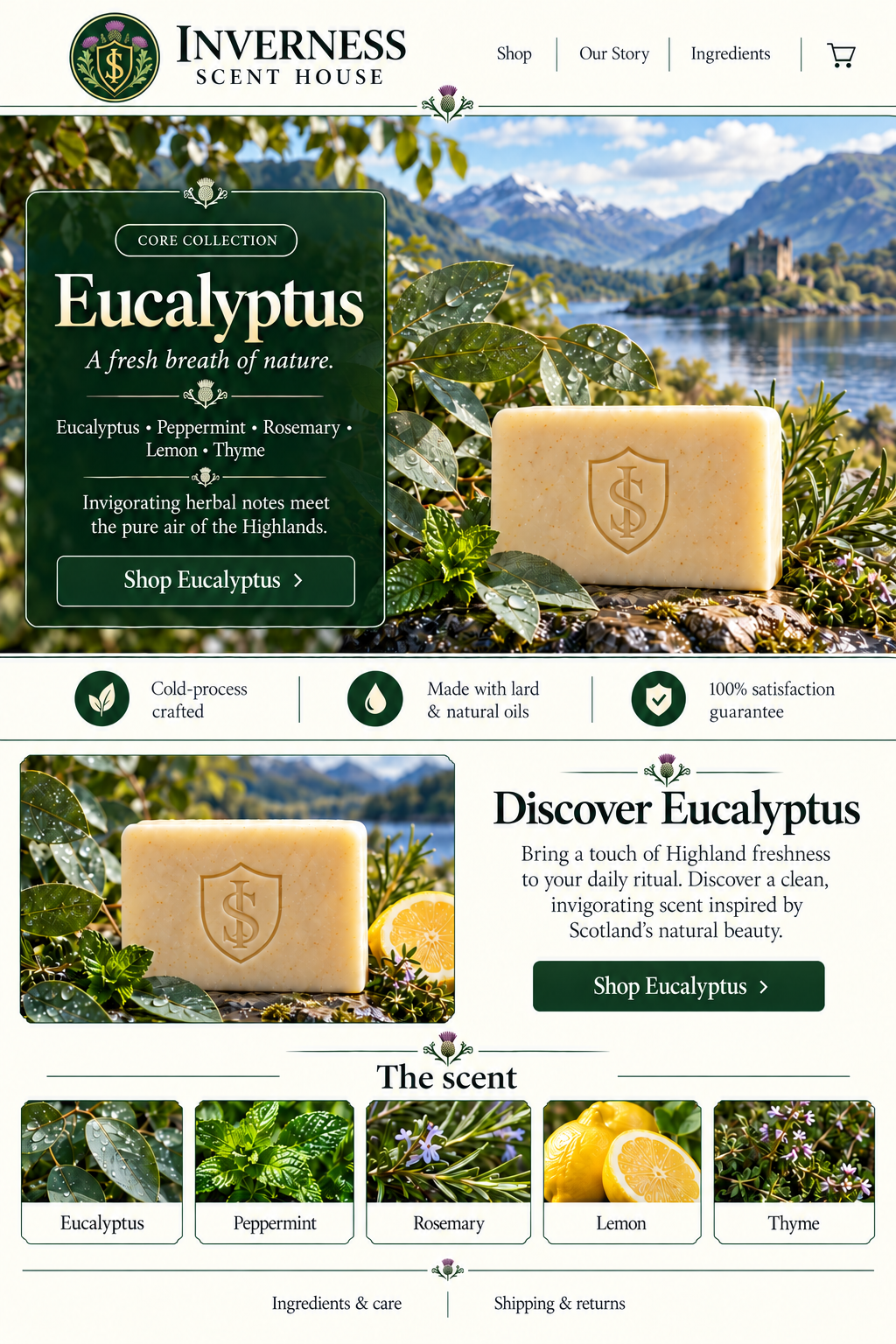 Eucalyptus soap landing-page artwork