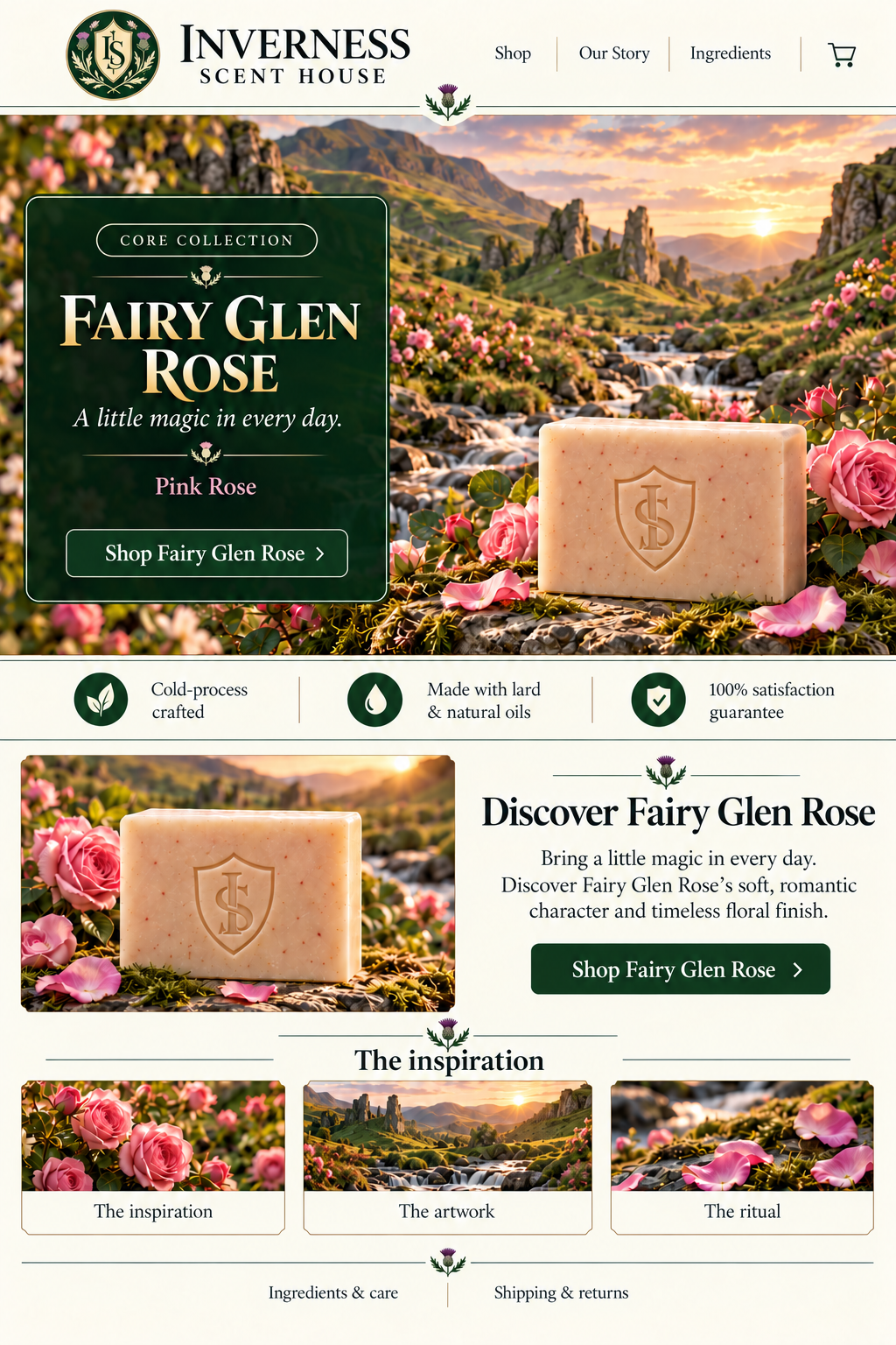 Fairy Glen Rose soap landing-page artwork