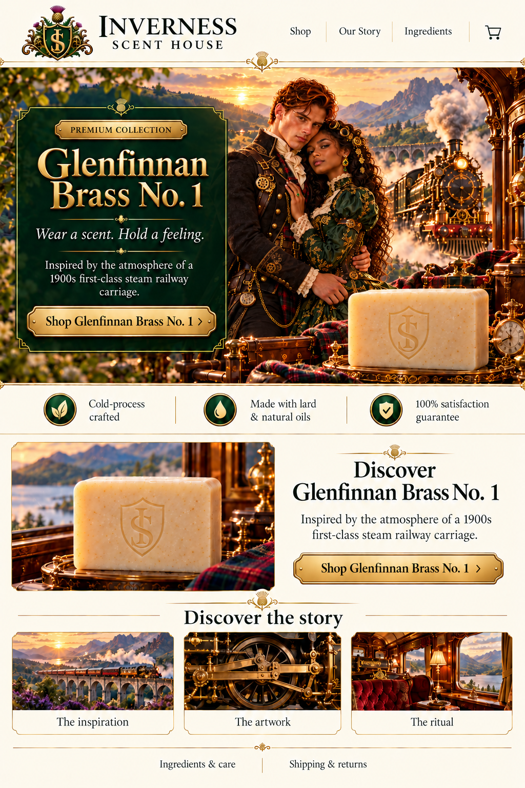 Glenfinnan Brass No. 1 premium soap landing-page artwork