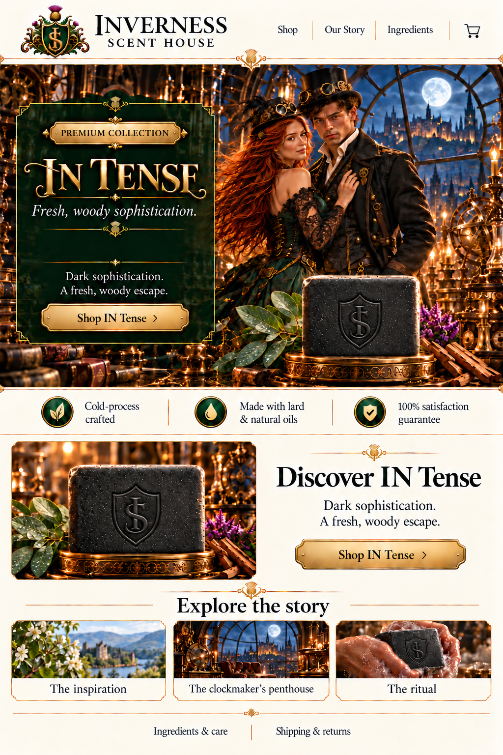IN Tense premium soap landing-page artwork