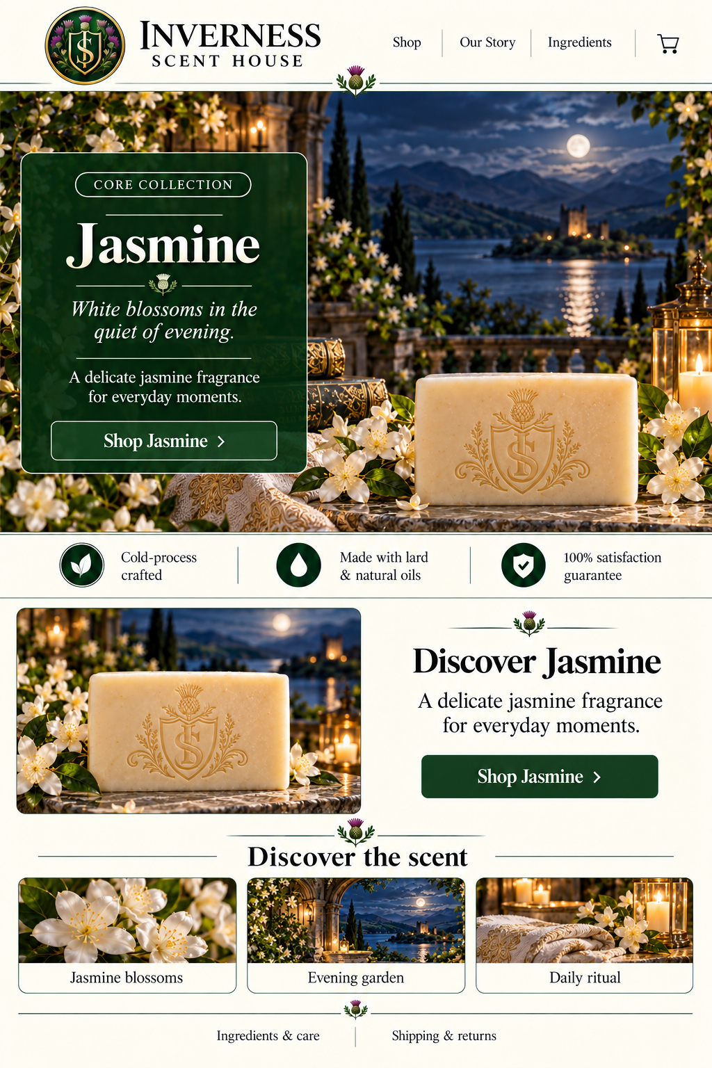 Jasmine soap landing-page artwork