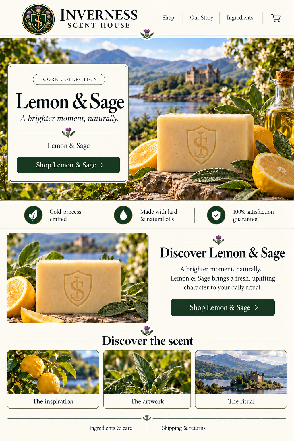 Lemon & Sage soap landing-page artwork
