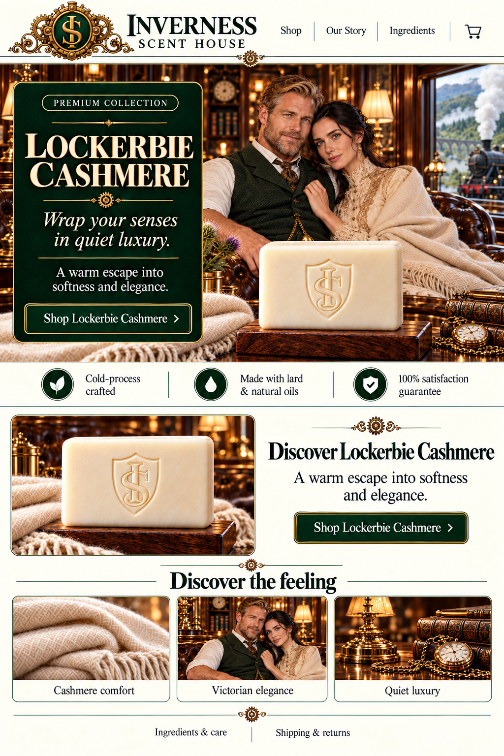 Lockerbie Cashmere premium soap landing-page artwork