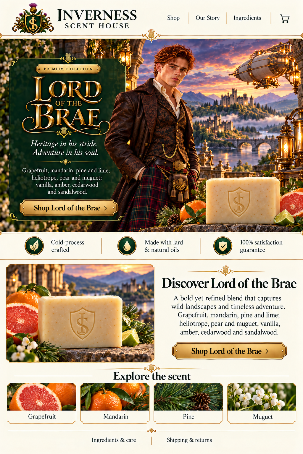 Lord of the Brae premium soap landing-page artwork