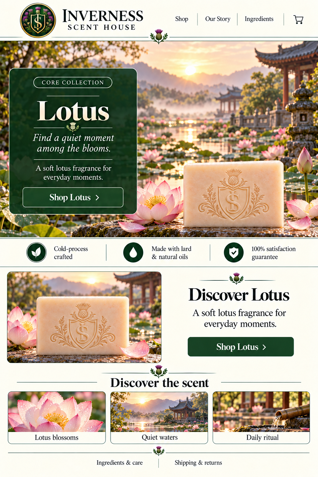 Lotus soap landing-page artwork