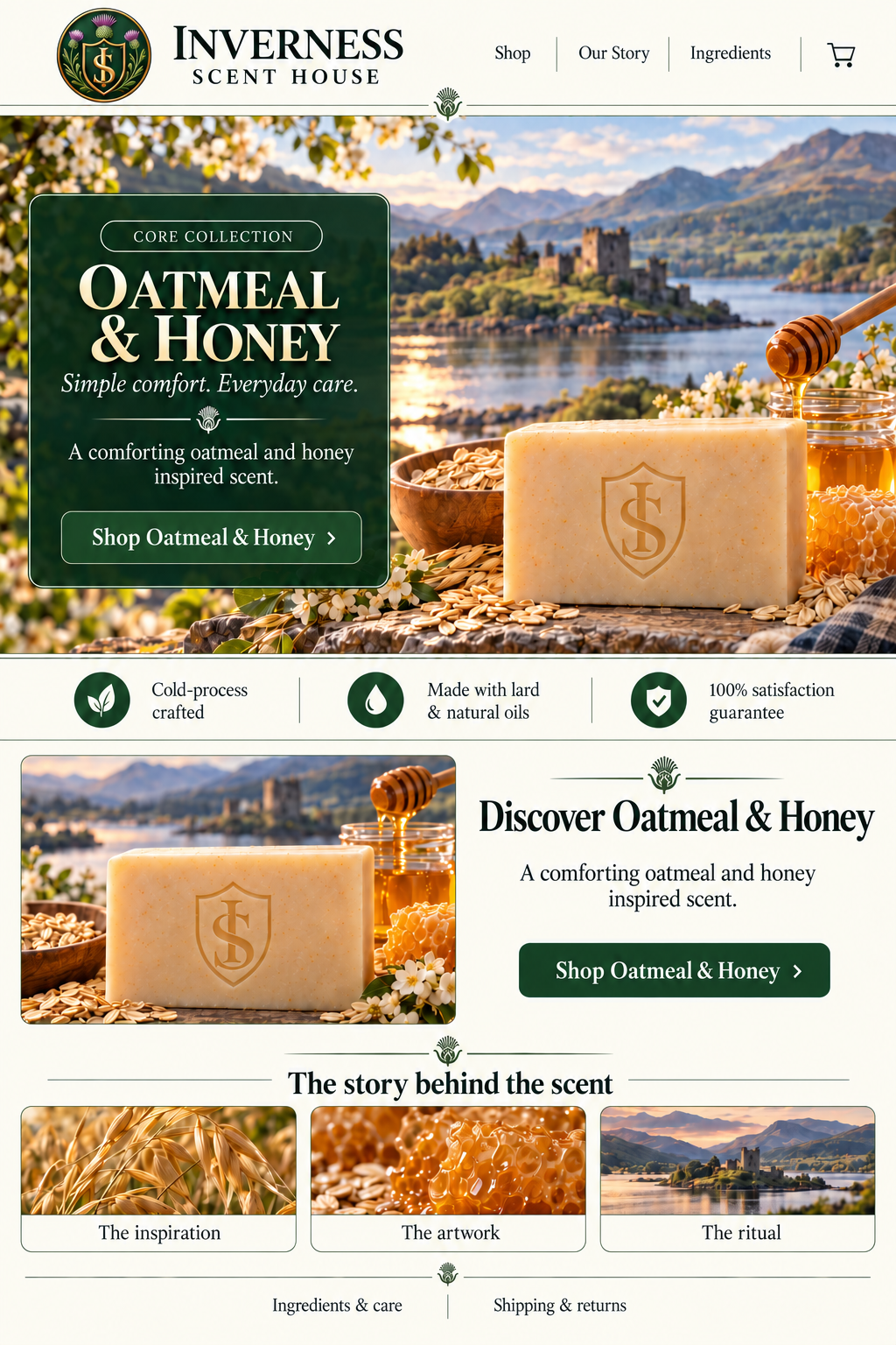 Oatmeal & Honey soap landing-page artwork
