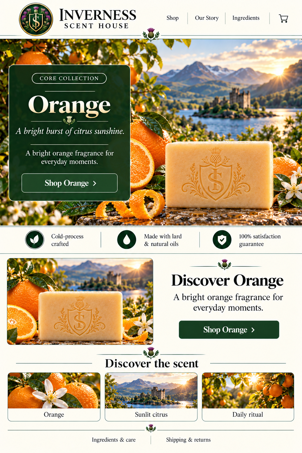 Orange soap landing-page artwork