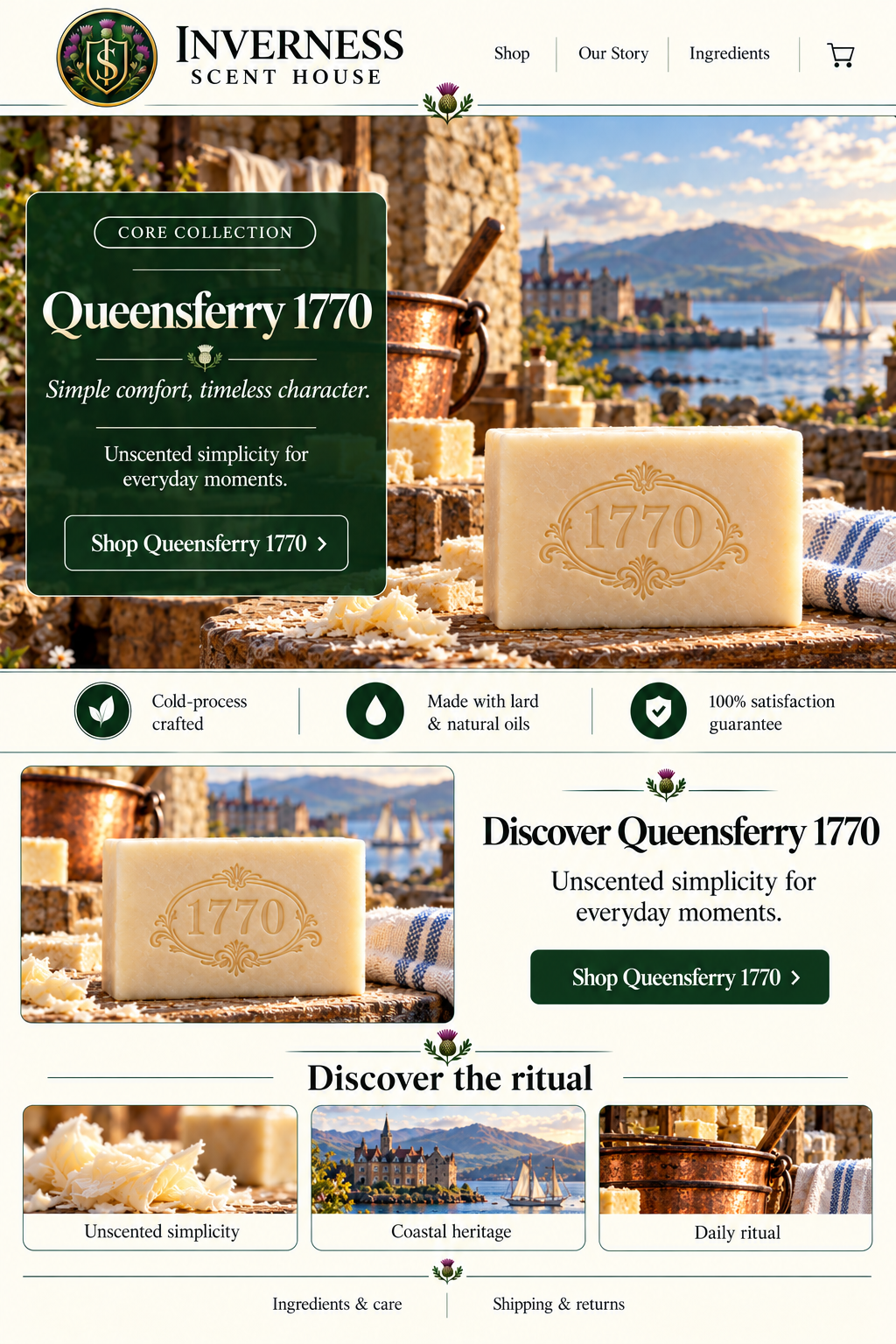 Queensferry 1770 soap landing-page artwork