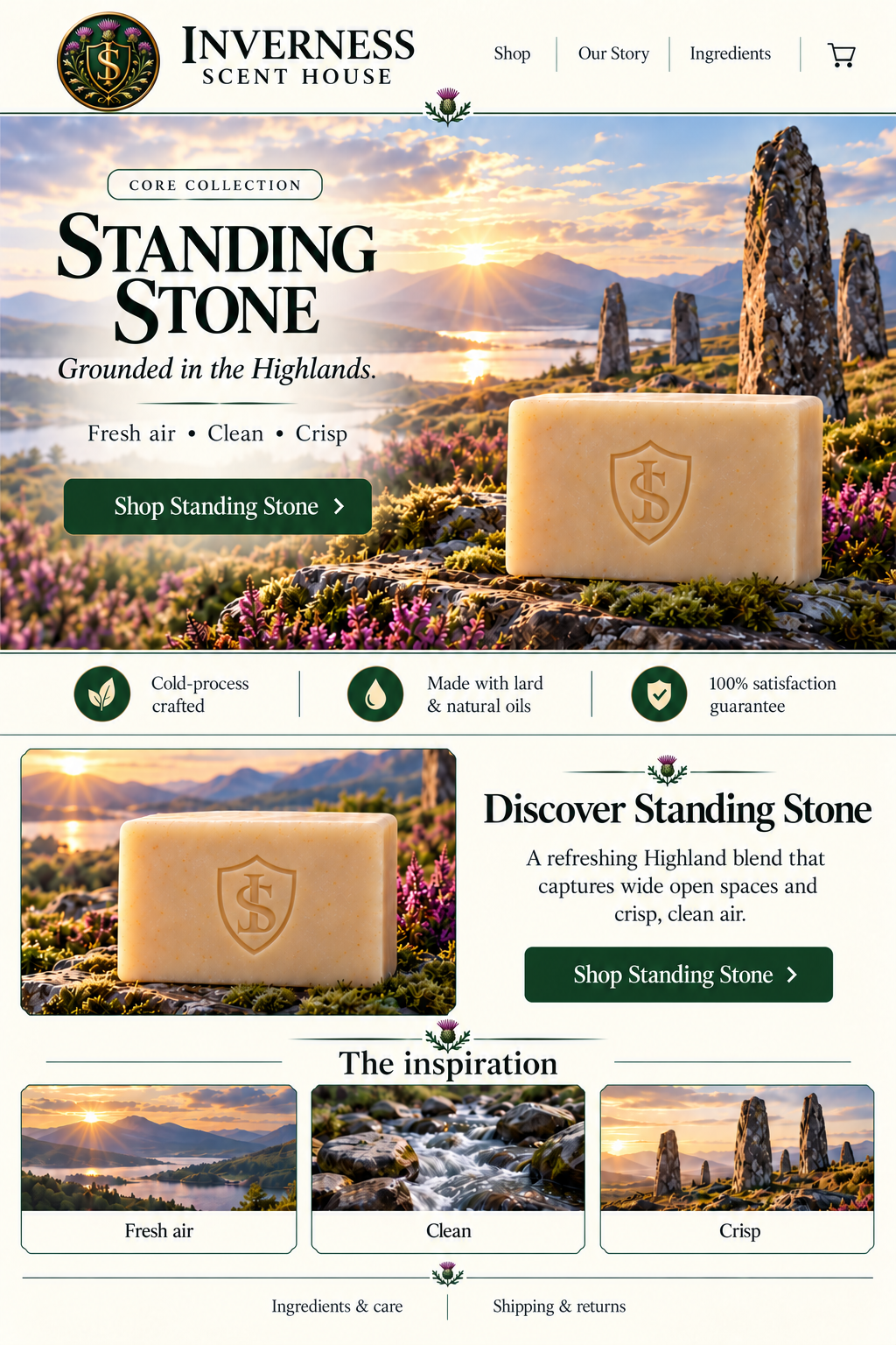 Standing Stone soap landing-page artwork